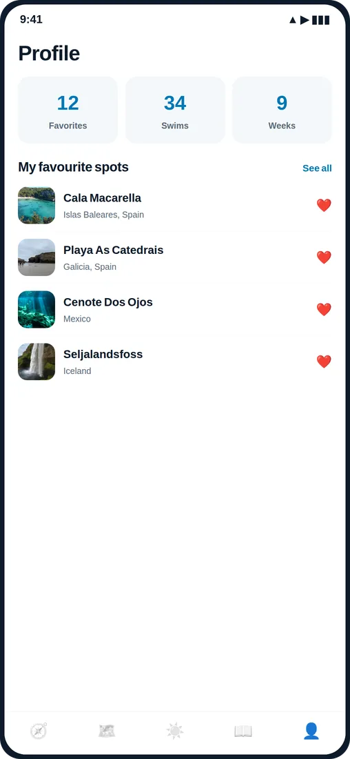 Favourites and swim logbook
